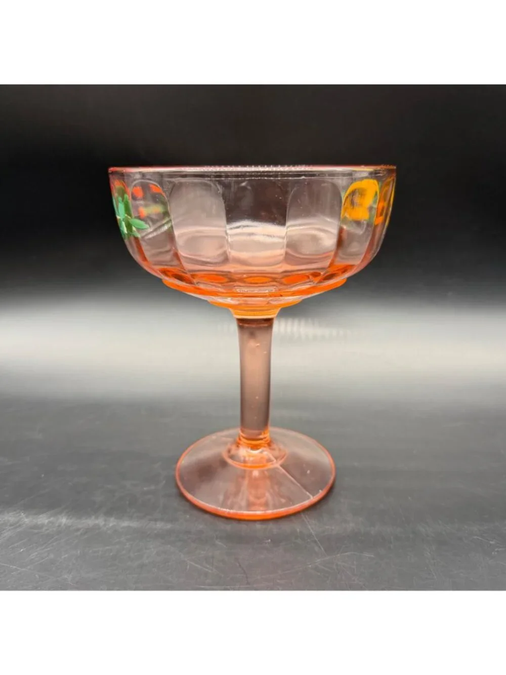 Vintage Pink Depression Glass Compote Hand Painted Floral Bowl Dish Centerpiece